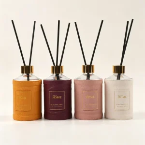 Home Fragrance Customized Glass Bottle Wrapped in Genuine Leather Long Lasting Plant Essential Oil Reed Diffuser