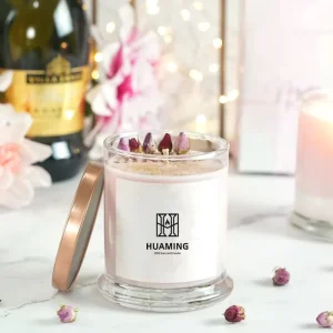 Huaming Custom Private Label Essential Oil Soy Wax Aromatherapy Candle Luxury Glass Scented Candles Beeswax with Crystal and Box