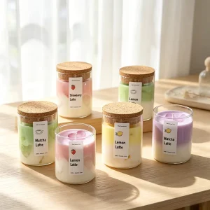 Iced Coffee Latte Scented Candle Jelly Wax Glass Cup Ice Cube Shape Aesthetic Home Decor Gift for Christmas