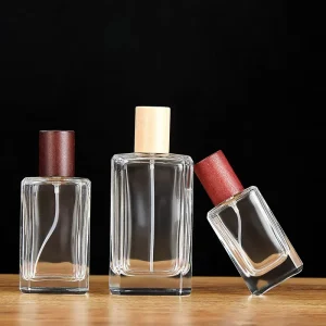 In Stock High Quality 30ml Clear Flat Rectangular Glass Perfume Oil Bottle with Lids and Sprayer for Fragrance Cosmetics