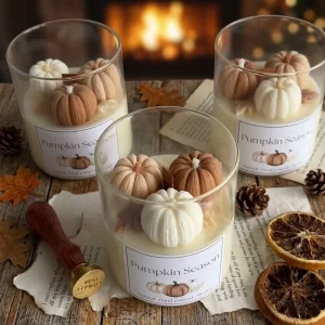 LANJO Autumn Scented Candle Pumpkin Shaped Wood Wick Candle Spooky Halloween Decor Thanks Giving Gift Velas