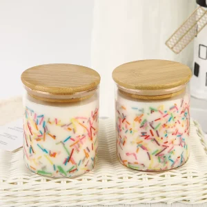 Large 750g Double Wick Soy Wax Candle With Colorful Sprinkles Bamboo Lid Fun Confetti Scented Candle For Party