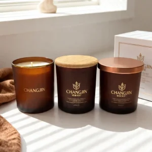 Large Frosted Amber Empty Candle Vessel 10 Oz 14 Oz Custom Luxury Scented Candle Glass Jar With Wooden Cork Lid Box
