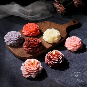 Large Peony Flower Shaped Scented Candle Handmade Soy Blend Wax Low Temperature Drip Wax for Romantic Atmosphere Centerpiece