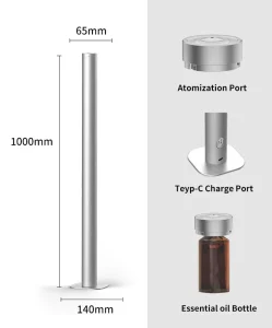 Large Silent 100ml Waterless Essential Oil Tower Diffuser with USB, Battery, Remote Control, and Metal Housing for Hotel Use