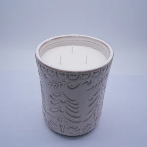 Leaf-Pattern Ceramic Cup Soy Wax Candle in Recyclable Glass Container for Party and Home Decoration