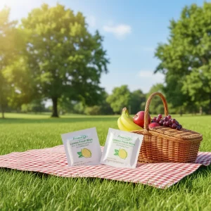 Lemon Scented Eco Friendly Antiseptic Alcohol Free Biodegradable Wet Wipes 18x13cm Sheets Paper Aluminum Foil Sachet for Hand