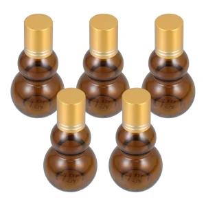 Light Resistant Gourd Shaped Amber Essential Oil Bottle Travel Sub Packaging Bottle with Roller Ball for Massage Skincare Use