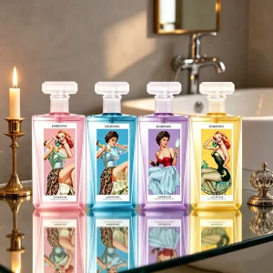Long Lasting Hydrating Alluring Perfume Body Wash Fragrance 4 Scents Moisturizing Retro Pin Up for Women