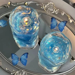 Low MOQ OEM Candle Manufacturer Custom Scent Custom Scented Candles Glitter Ocean Jelly Wax Irregular Glass Soy Candles Scented