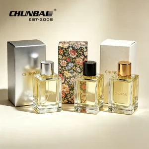 Luxury 100 ml 50ml 30ml Screw Top Flat Perfume Bottle Golden Cap with Box