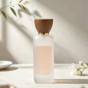 Luxury 100ml Glass Perfume Bottle with Natural Wooden Cap for Fragrance Brand Custom Packaging Solution