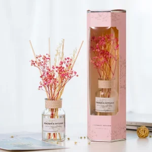 Luxury 100ml Glass Rattan Reed Diffuser Set with Home Decor Fragrance Homecoming Flower Scent OEM Gift Packaging