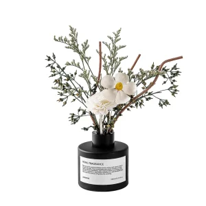 Luxury 100ml Matte Black Glass Reed Diffuser with Botanical Dried Flowers Aroma Diffuser for Modern Home Office Decor