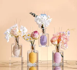 Luxury 200ML Aromatherapy for Reed Diffuser Home Decor Fragrance Dried Flowers in Glass Bottle Fireless Liquid Shape
