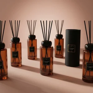 Luxury 200ml Amber Glass Reed Diffuser Bottle Round Long Slim Aroma Therapy Bottle for Home Fragrance with Black Box Packaging