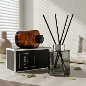 Luxury 50ml 100ml 150ml 200ml Round Glass Reed Diffuser Bottles with Aluminum Cap Amber Empty Reed Bottle for Home Fragrance