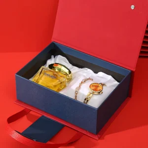 Luxury 6 Perfume Woman Sets Watch Lipstick Belt Cosmetic Heart Box for Present Business Girl Gift Set