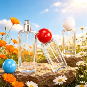 Luxury Artisan Premium Glass Thick Bottom 50ml 100ml Vintage Transparent Cylinder Refillable Perfume Bottle Colored Fog Cover