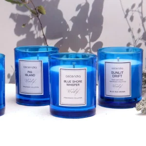 Luxury Blue Glass Jar Soy Wax Scented Candle Premium Home Fragrance Decorative Gift Candle Custom Logo OEM ODM