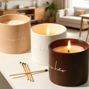Luxury Ceramic Cup Nordic Minimalist Design Plant Essential Oil Fragrance Scented Candle with Long Lasting Fragrance