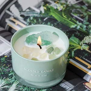 Luxury Custom Aromatherapy Bougie Crystal Infused Gem Stone Candle Soy Wax Aromatic Scented Candles Jar Home Decor