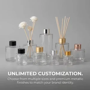 Luxury Cylindrical Clear Glass Reed Diffuser Bottle Weighted Base 50ml 100ml 150ml 200ml Fragrance Container with Metal Collar