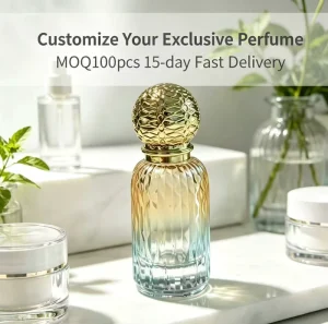 Luxury Cylindrical Perfume Bottle Amber Blue Gradient Glass Empty Round Gold Ball Cap Fragrance Spray for Coastal Theme