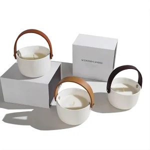 Luxury Design Customize Smokeless Soy Wax Scented Candles With Leather Handle