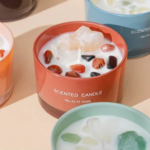 Luxury Fragrance Soy Wax Smokeless Glass Cups Type Soybean Wax Crystal Candele Profumate Scented Candles