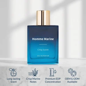 Long Lasting Fresh Vital Marine Square Glass Bottle Metal Cap OEM ODM Customizable Batch Stable Supply Men’s Perfume