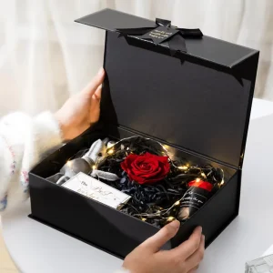 Luxury Gift Sets Packaging Custom Printing Hard Rigid Cardboard square Black Folding Jewelry Wedding Gift Cosmetic Paper Boxes