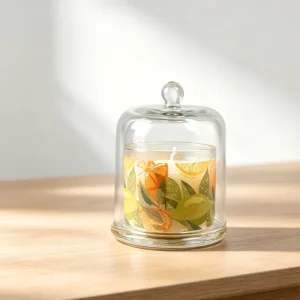 Luxury Glass Dome Scented Candle Soy Wax Aromatherapy Candle with Citrus Palm Pattern for Tabletop Decor