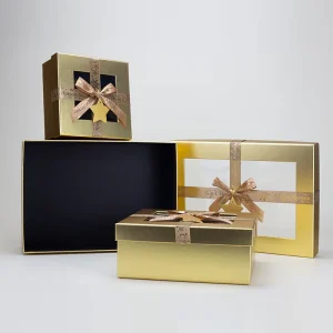 Luxury Gold Nesting Gift Box Set with Clear Window & Star Tag