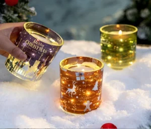 Luxury High End Built in LED Light Soy Wax Cup shaped Semi handmade Scented Candle Gift Set Christmas Gift Her Romantic