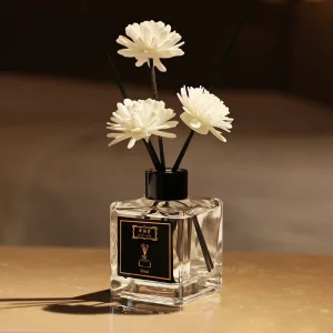 Luxury Home Aroma Square Glass & Ceramic Bottle Long Lasting Eco Friendly Reed Diffuser with Essential Oil Gift Set