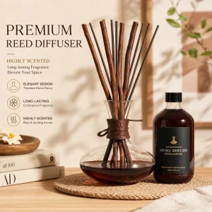 Luxury Home Fragrance Reed Diffuser with Natural Twig Reeds and Black Gift Box