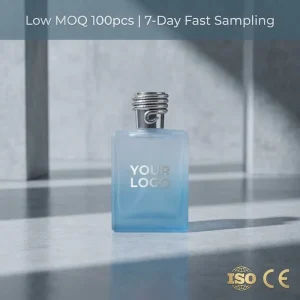 Luxury Light Blue Perfume Bottle Square Frosted Glass Fragrance Bottle Silver Twisted Rope Cap 7-Day Fast Sampling Low Moq