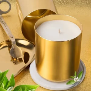 Luxury Lustrous Gold 12oz Aura Vessel With Metal Lid Lustrous Copper Curved Bottom Candle Jar for Scented Candle