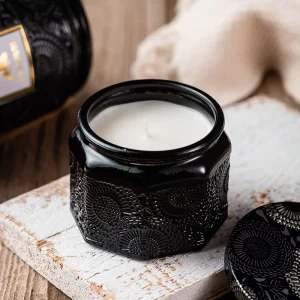 Luxury Octagonal Embossed Glass Jar Scented Candle with Lid Natural Organic Soy Wax Aromatherapy Candle for Modern Home Decor