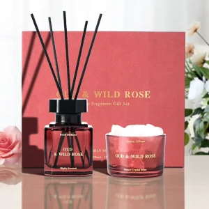 Luxury Oud Rose Crystal Stone and Aroma Reed Diffuser Set for Hotels