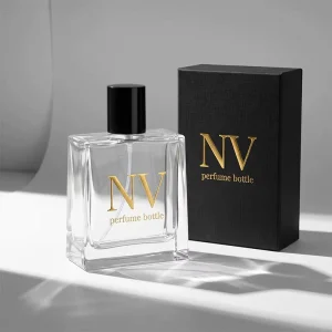 Luxury Perfume Bottle Minimalist 50ml 100ml Heavy Base Glass Perfume Bottle Black Square Custom Perfume Bottle With Box