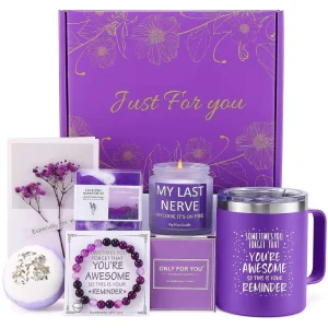 Luxury Perfume Gift Sets Wine Tumbler Candle Bath Bomb Spa Bath Relaxing Purple Gift Basket Set Unique Christmas Gifts