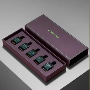 Luxury Perfume Sample Gift Box Set with Custom Rigid Insert Essential Oil Bottle Packaging and Logo Branding