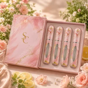 Luxury Perfume Travel Atomizer Gift Set 4 Pack 5ml Refillable Mini Spray Bottles New Design Portable Perfume Container with Box