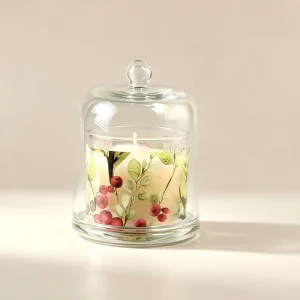 Luxury Private Label Handmade Botanical Scented Votive Candle in Glass Jar Cloche Cover for Diwali Christmas Easter Home Decor