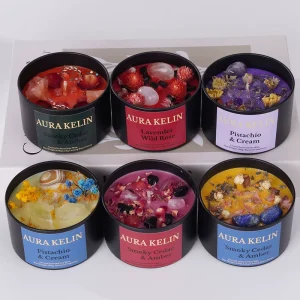 Luxury Private Label Soy Wax Candle Natural Aromatherapy Scented Crystal Thanksgiving Diwali Easter Ramadan Iron Black Can