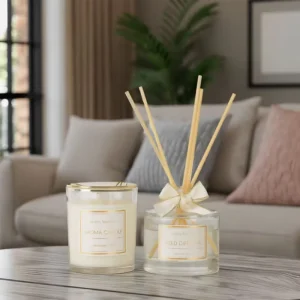 Luxury Private Label for Reed Diffuser and Aroma Candle Gift Set with Lavender Scent Glass Material for Home Car Air Freshening