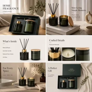 Luxury Scented Candle and Reed Diffuser Gift Set Aromatherapy Fragrance Kit for Birthday Wedding Housewarming Gift