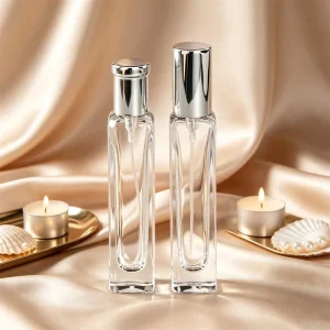 Luxury Square 15ml Refillable Glass Perfume Bottle with Lid Pump Sprayer Screen Printing